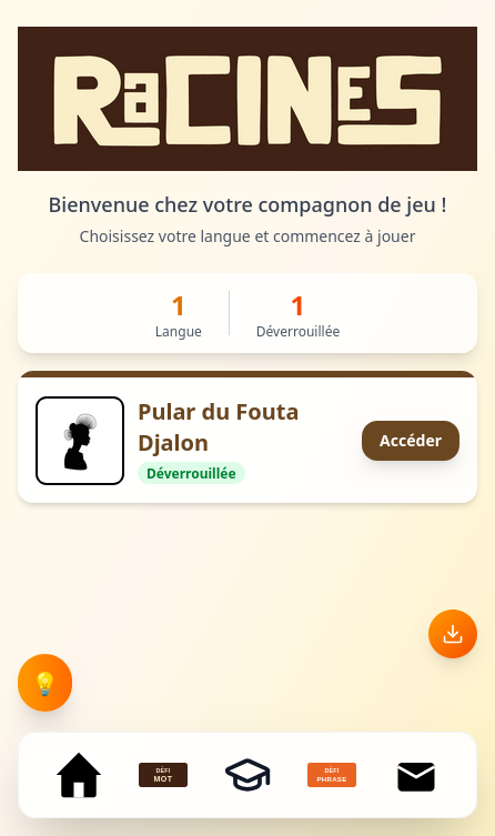 page montrant les options de l'application